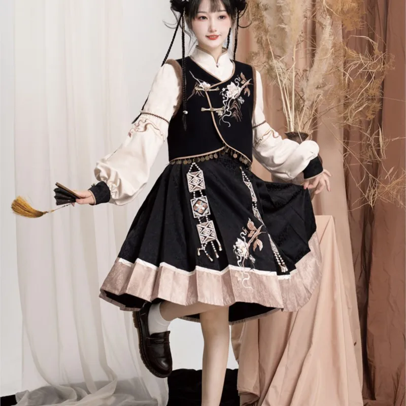 Special-Interest Design Chinese Style Lolita Embroidered Embroidered Buckle Modified Hanfu Dress Skirt