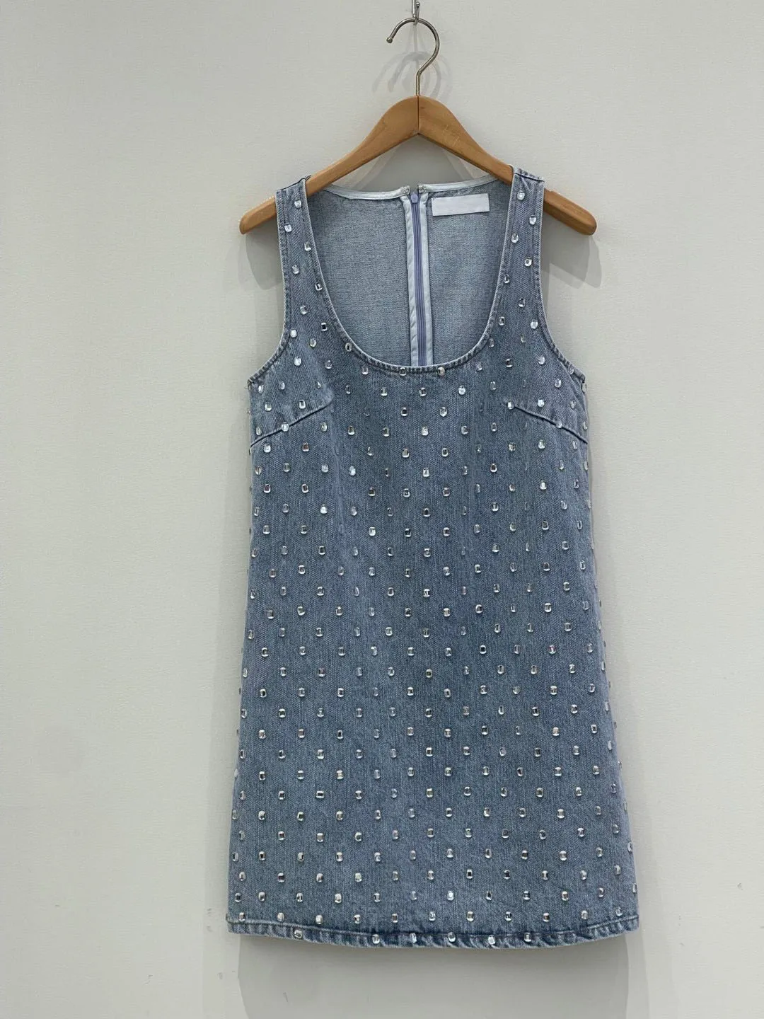 

2024 Summer New High Quality Women's Wear Exquisite and fashionable square diamond denim sleeveless dress 0621