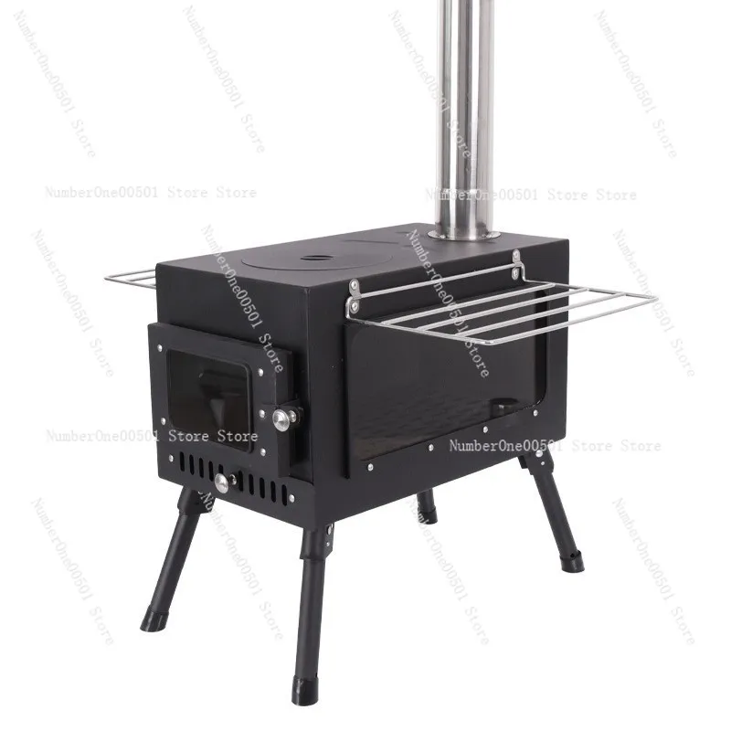 

Outdoor Camping Stainless Steel Foldable Wood Stove Tent Heater Cooking BBQ Grill with Light