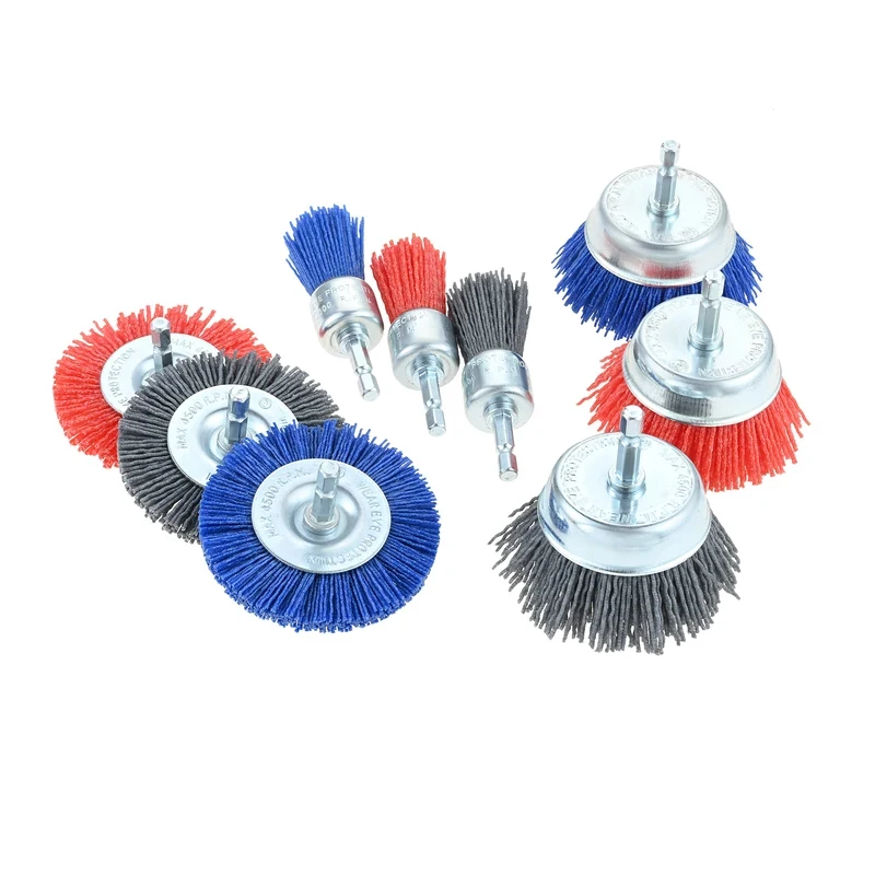 9 Pack Abrasive Wire Brush Wheel & Cup Brush Set for Drill Removal Rust/Corrosion/Paint 1/4”Hex Shank 80 Grit 100 Grit 220 Grit