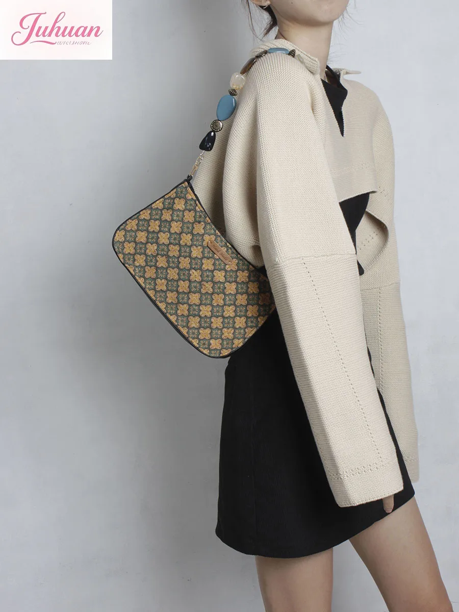 

Spring French Retro Armpit Bag Peacock Blue Beige Niche Design Beaded Messenger Bag Women's Cute Fashion Shoulder Bags Commuter