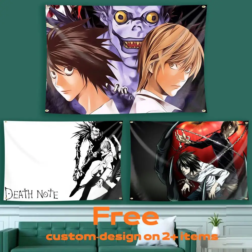 Kira-L NEW design D-Death Note Flag Tapestry Banner for Bedroom Living Room Outdoor Camping Custom Supported