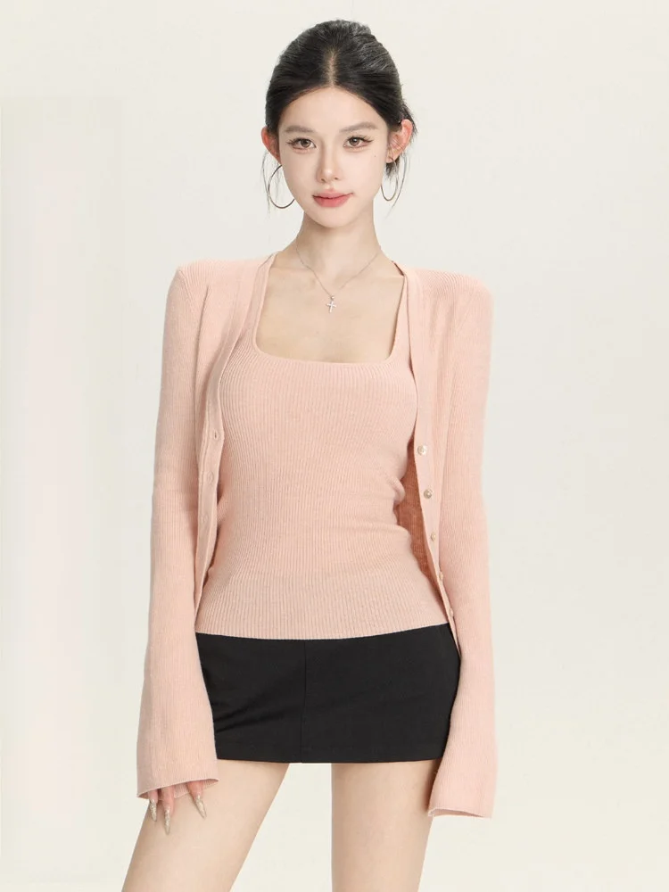 

Buleng Women's Knitted Open Cardigan Jaet Long Sve Thin Vest Design Spring Summer Slim Fit V-Ne Button up Regular Length