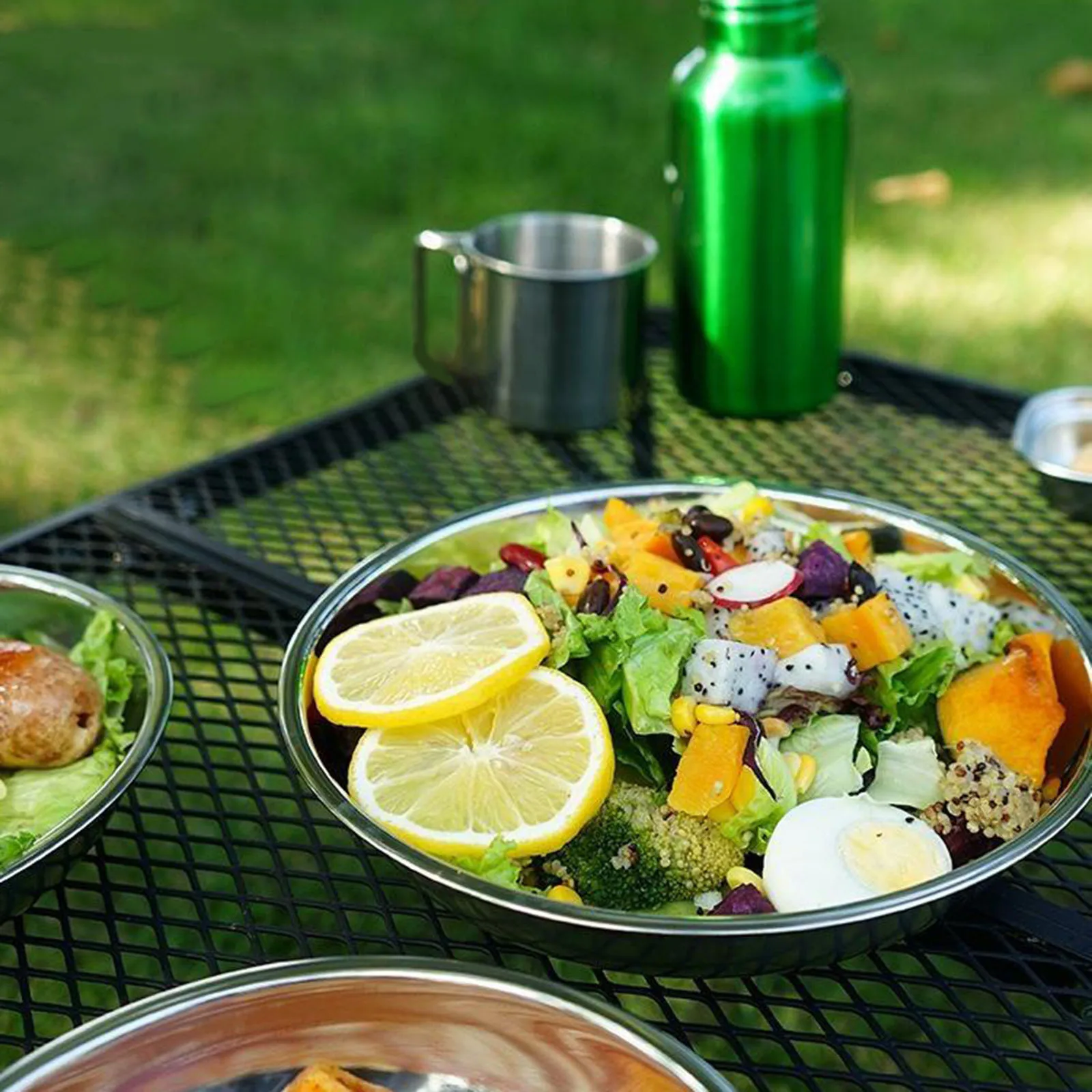 22Pcs/Set Camping Stainless Steel Dinner Dish Plate Durable Outdoor Picnic Tableware Salad Bowl Food Container