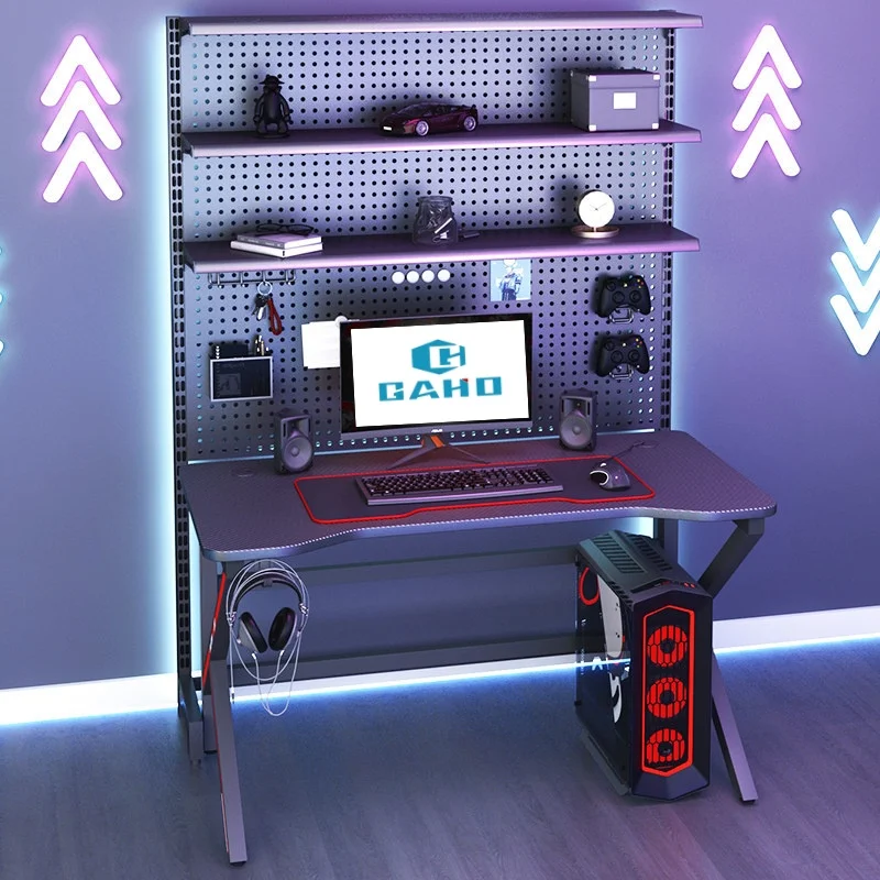 Computer Desk Shelves Gamer Table Storage Bookshelf PC Gaming Desk for Games Office Study