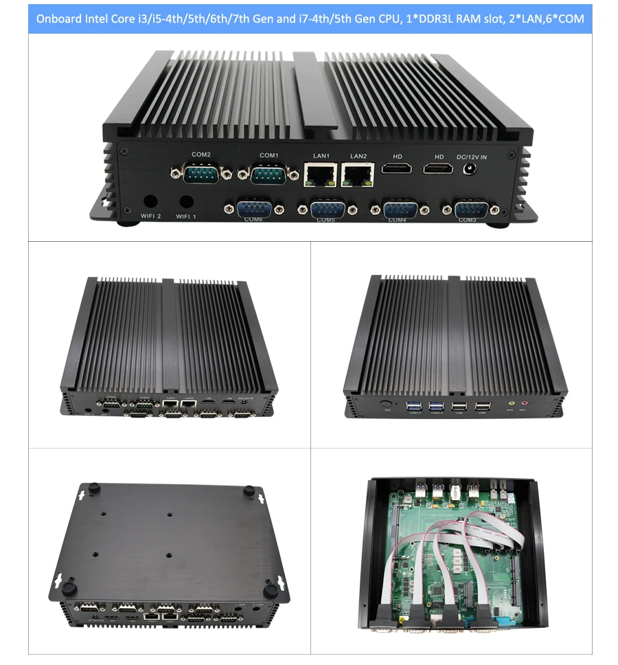 Mini computer industriale senza ventola Core i7-8550U i3 7100U 8145U Doppio terminale Rs232 COM Sistemi POS Mini Box PC incorporato HD VGA