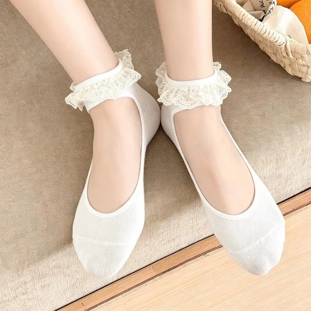 Thin Solid Color Ankle Socks Breathable Soft Footwear Cotton Socks Lace Ruffle Short Design Lace Socks Summer Wear