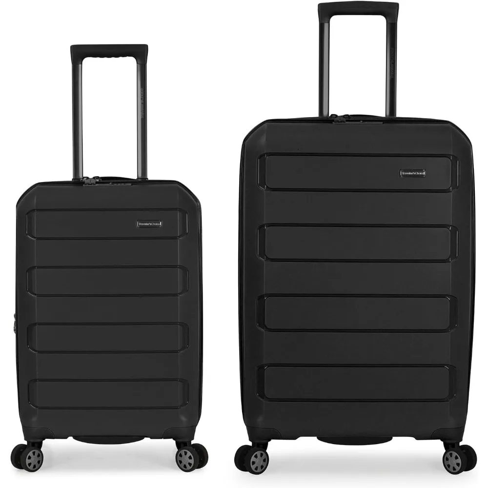 Traveler's Choice Pagosa Indestructible Hardshell Expandable Spinner Luggage, Black, 2 Piece Set