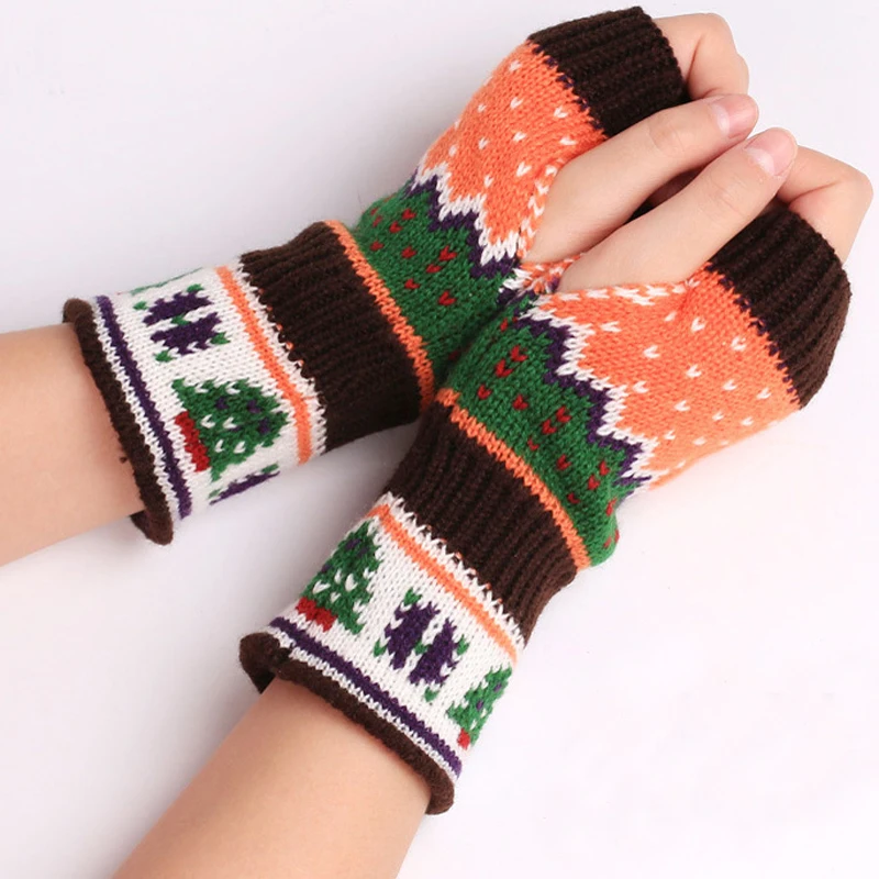 Autumn Winter Women Knit Fingerless Gloves Fashion Lady Long Pure Color Glove