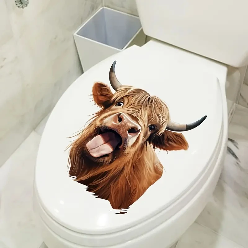 

Funny Animal Toilet Sticker Brown Cow Pattern Self-Adhesive Wall Sticker Bathroom Toilet Decor Beautify Self Adhesive Mural M801