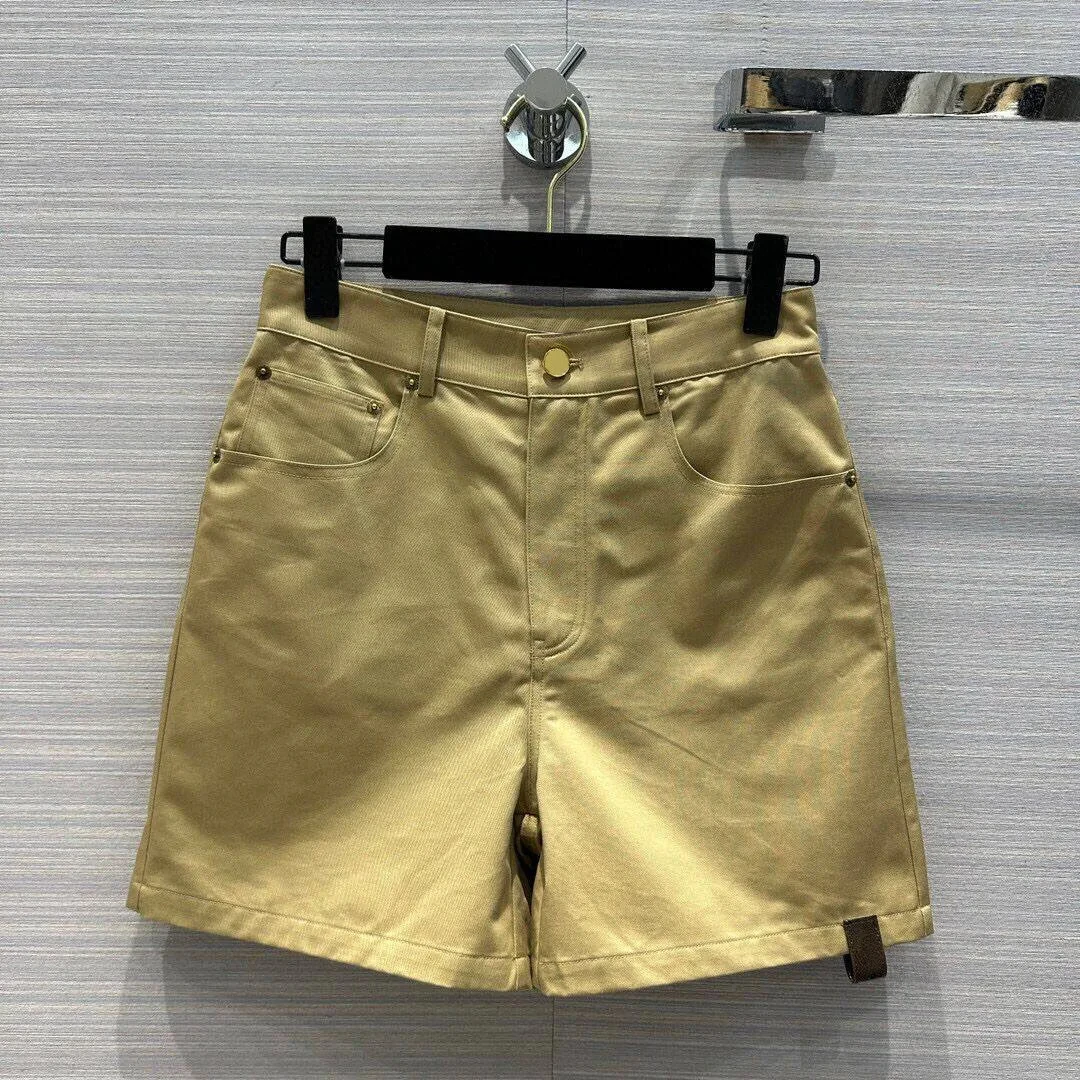 

2024 New Fashion Summer Vintage Khaki Color Shorts Women High Waist Pockets Casual All-matched Shorts