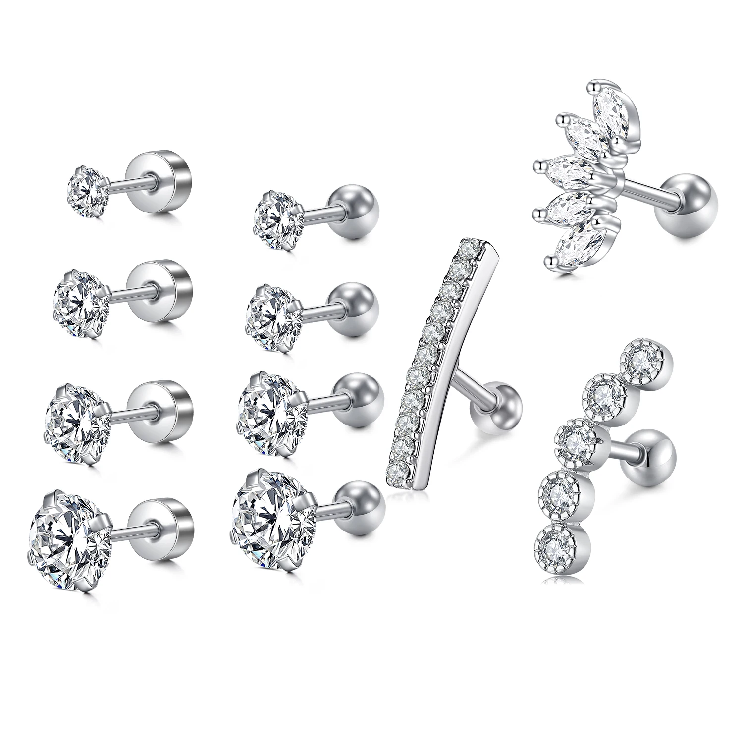 11 قطعة 316L الفولاذ المقاوم للصدأ الغضروف وأقراط اللولب الزنمة Daith أقراط الجسم الأذن ثقب المجوهرات