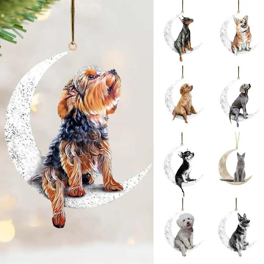 Yorkshire Terrier Sit On The Moon Dog Memorial Souvenir Christmas Decoration Pet Gift - Lost Memorial Memorial S8c0