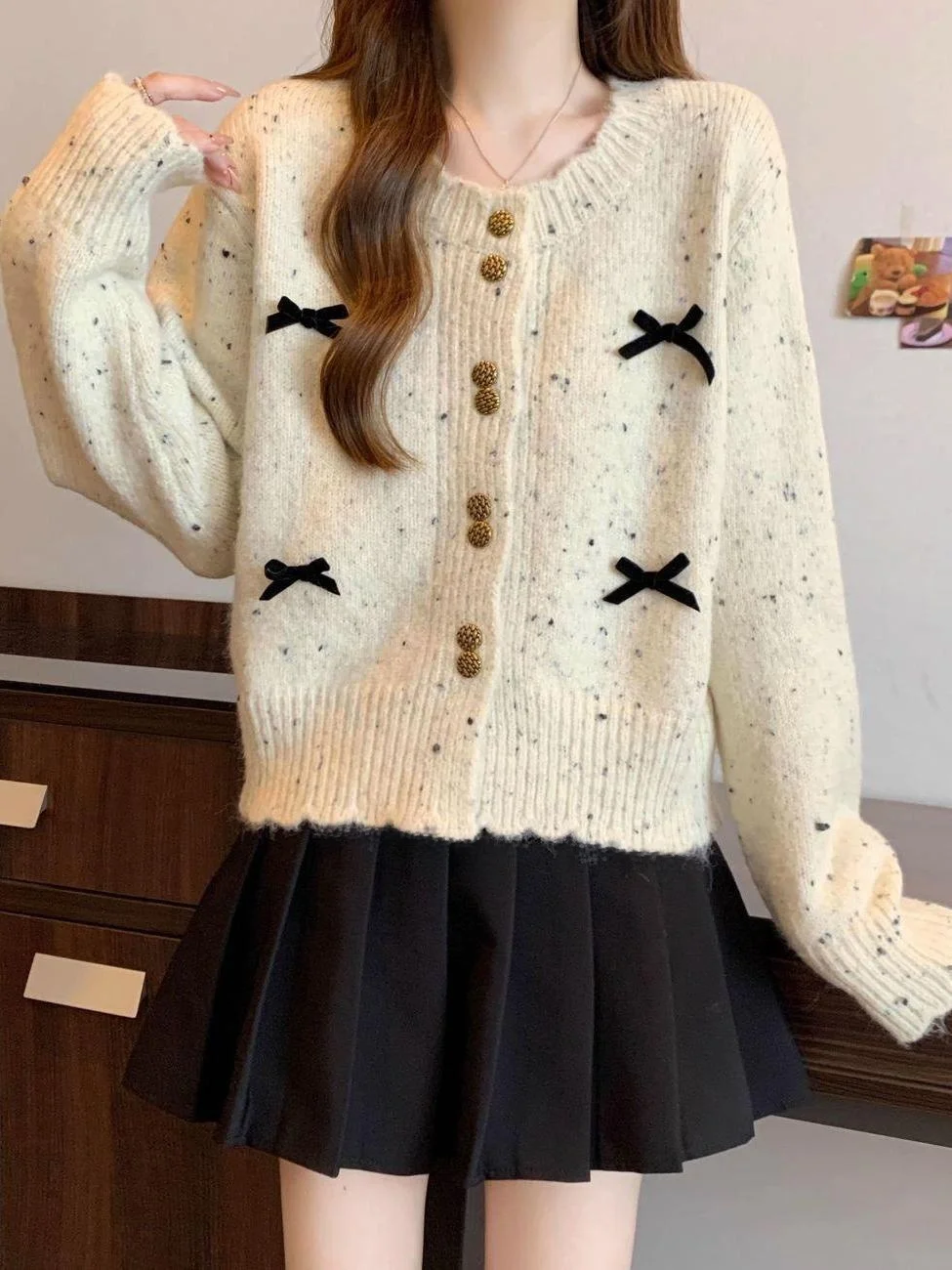 Sweet  Knot Long Sleeve Knitted Sweater Women's Autumn Winter Soft Style Elegant Ageless Top High Quality Fashion