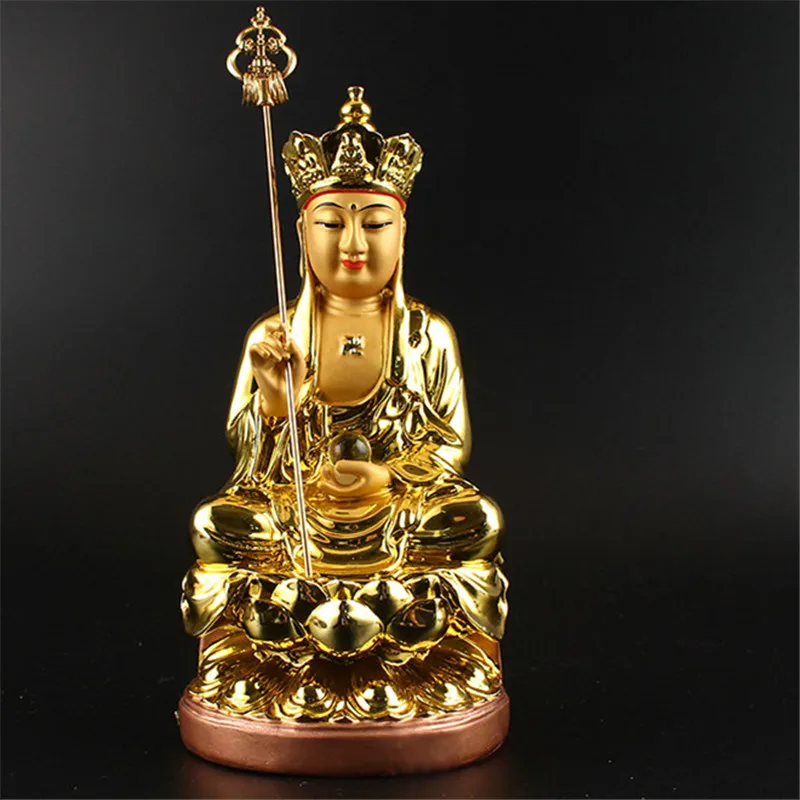 

18CM Resin Gold-plated Chinese Buddha Statue Ksiti Garbha Tibetan Buddha Statue Buddhist Home Decoration Crafts Ornaments