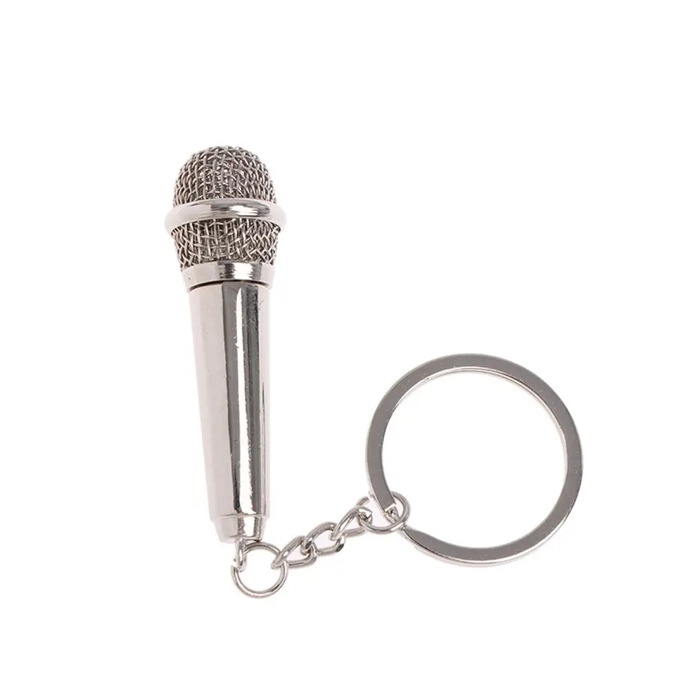 Mini Fashion Microphone Key Ring Creative Personalized Car Key Holder Metal Cute Design Pendent Key Chain Funny Singer Gift