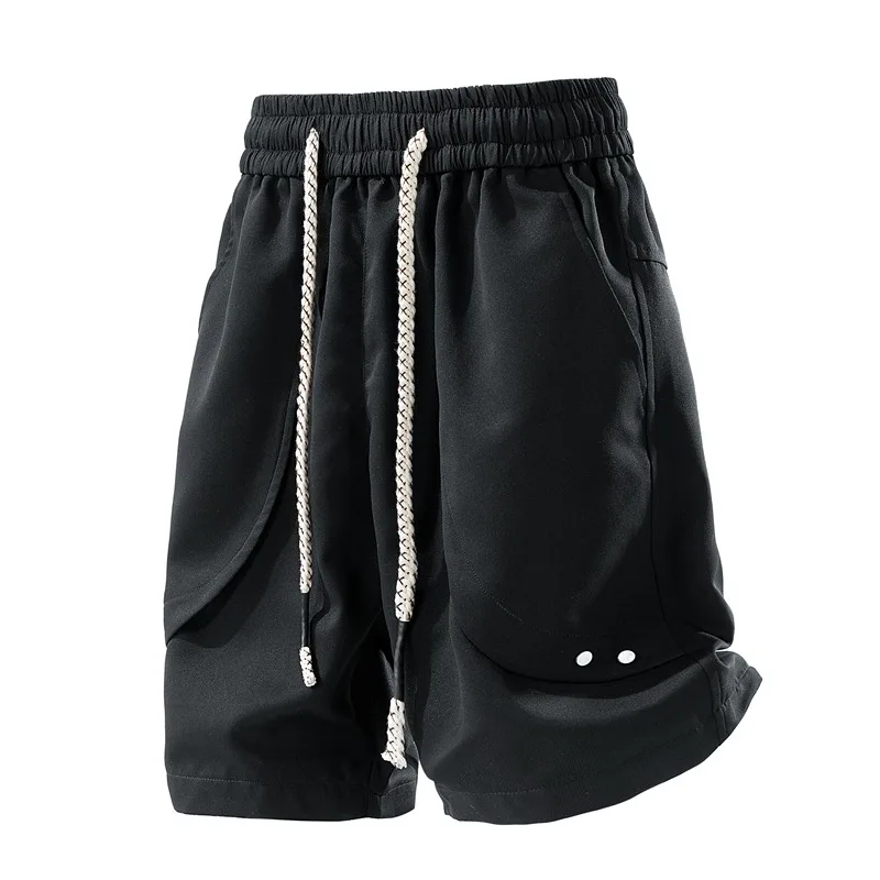 

Gym Running Shorts Summer Sports Shorts Men's Trendy Street Elastic Drawstring Waist Breathable Cargo Shorts Man Casual Outdoor