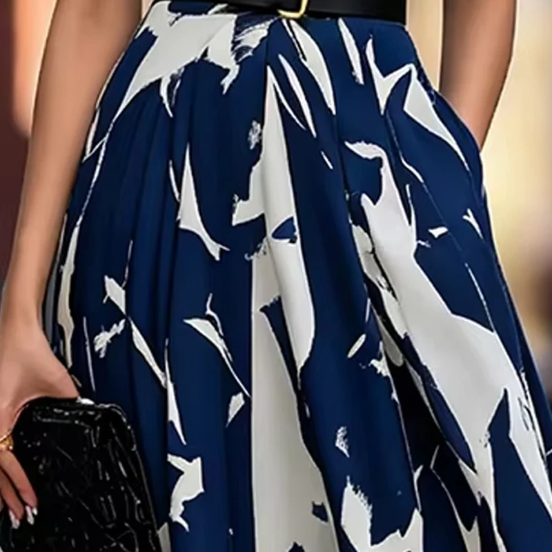 

Women's Printed Maxi Dress Short Sleeve High Waist Slim Elegant Versatile Fashion Daily Dresses Summer Casual Street Wear