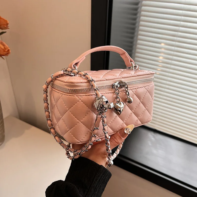 High-Grade Portable Small Box Bag Women2024New Fashion Rhombus Chain Box Bag All-Match Messenger Bag