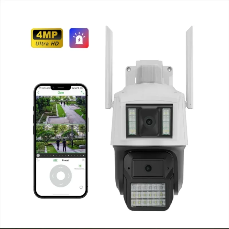 

Наружная HD беспроводная камера видеонаблюдения 4MP AI отслеживание движения человека двойной объектив WIFI сеть IP PTZ купольная