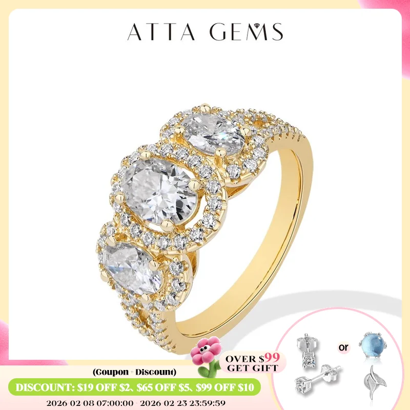 

ATTAGEM S925 Silver Lab Moissanite Rings for Women Sparkling 3pc Diamond 18k Gold Plated Ring Luxury Romantic Engagement Jewelry