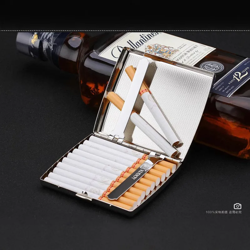 Dual Purpose Anti-pressure Stainless Steel Metal  Fine Cigarette Case Box Capacity of 20 Cigarettes Men Gift