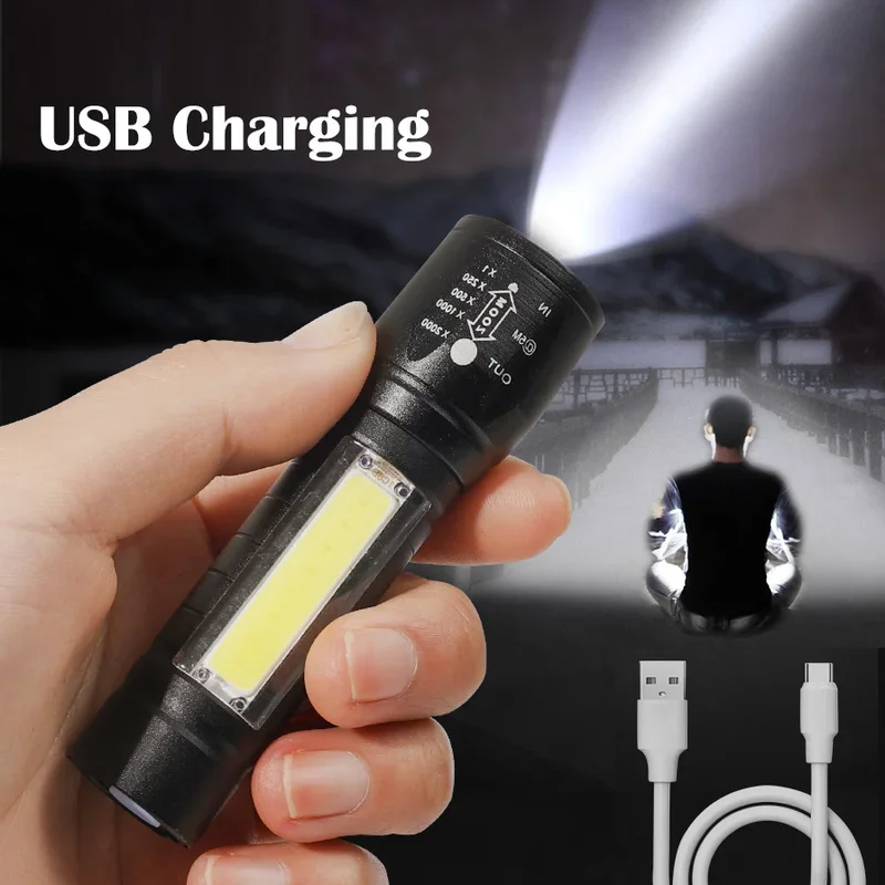 Portable LED Flashlight Mini Torches USB Rechargeable Waterproof Bright Tactical Flashlight Fishing Camping Lantern Bycicle Lamp