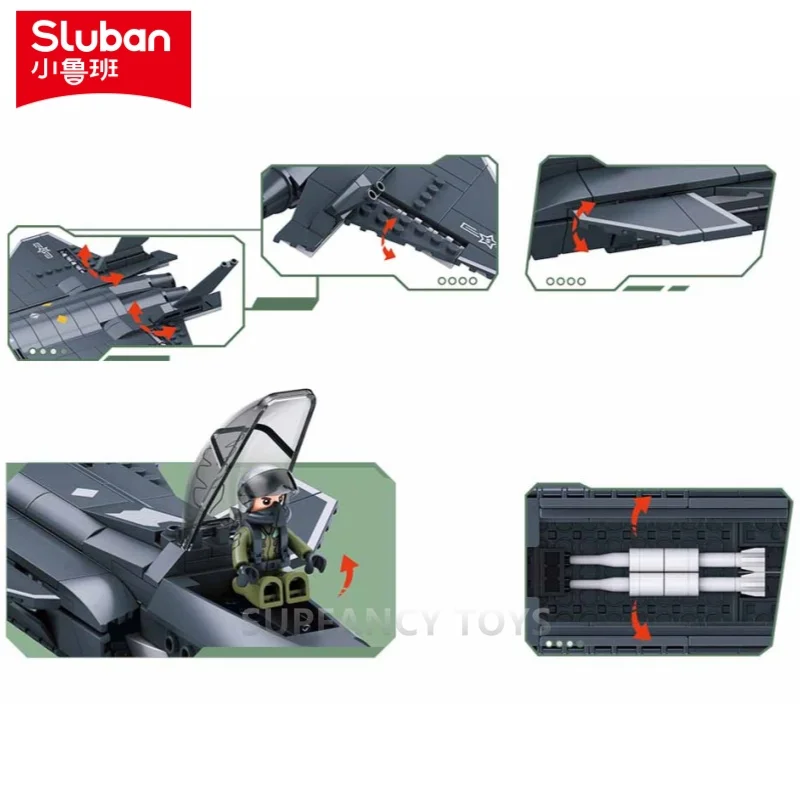 Sluban 346 Pcs J20 Model Building Blocks - Pesawat Tempur Stealth Jet Angkatan Udara Mainan Edukasi Konstruksi untuk Anak-anak Penggemar Game