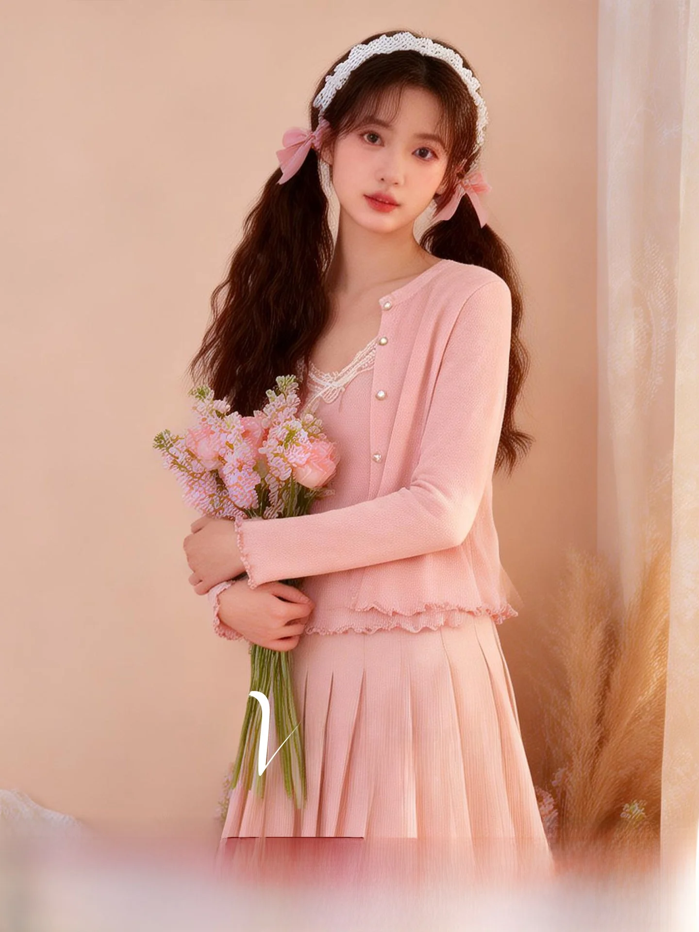 

plus Size Women's Sweet Knitted Crop Top And Cardigan Set Casual Style Spring 2026 Fashion Slimming Effect Ensemble