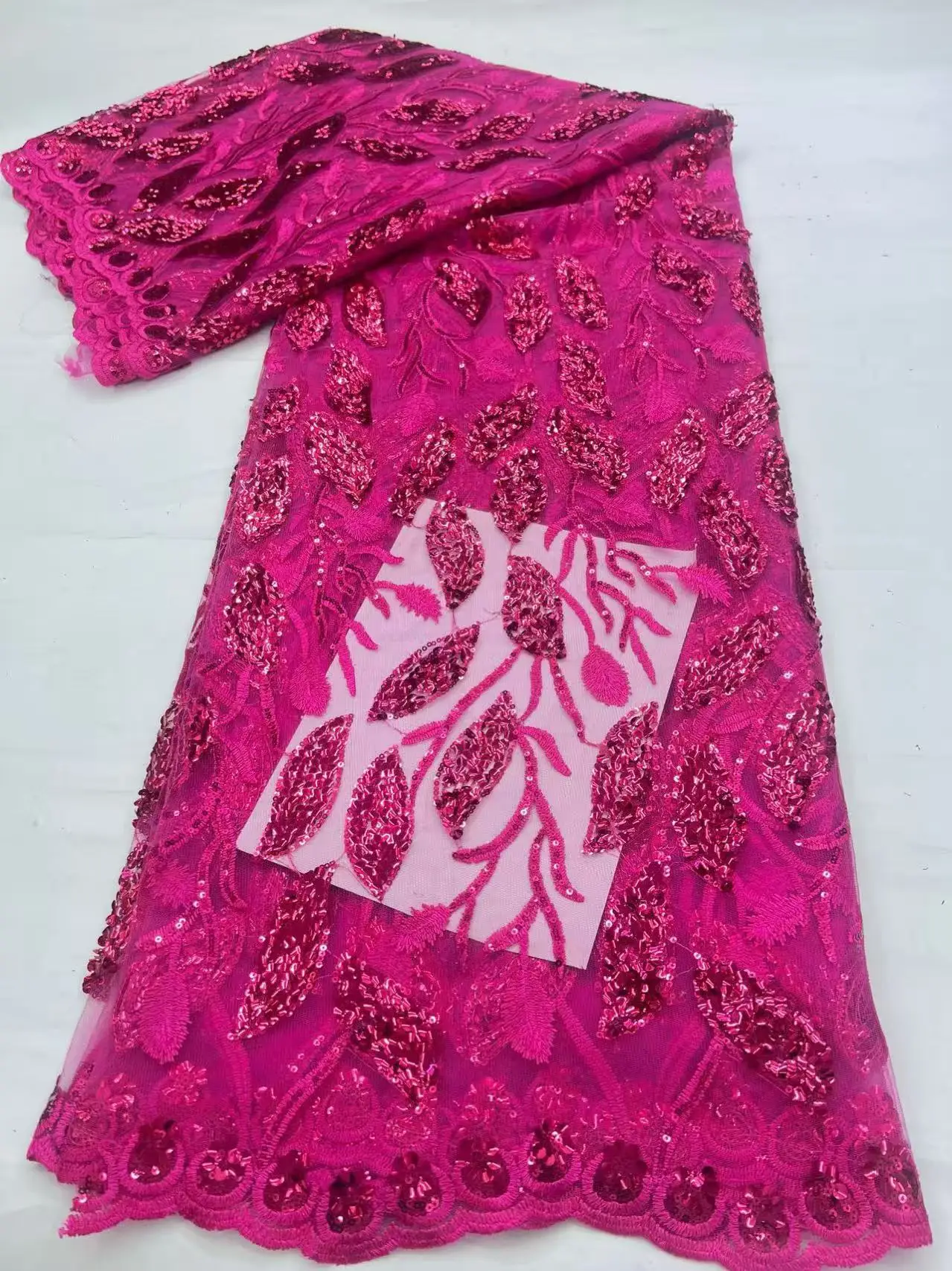 

5 Yards African fabric for women Sequins Beaded Lace Fabric High Quality French Nigerian Embroidery for Wedding Sewing