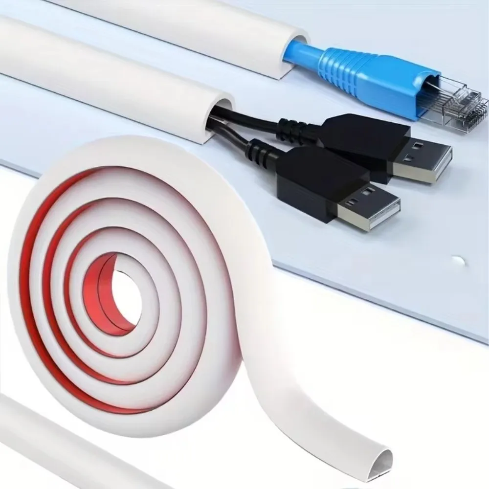 1/2/3/5meter Useful Soft PVC Cable Sleeve Flexible Self-Adhesive Cord Hider Wear Resistant Anti-Step Wire Cover Wall Mounting