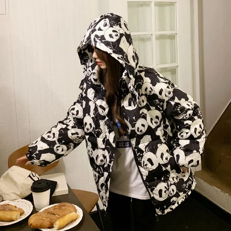 

Autumn And Winter New Fried Street Panda Cotton-padded Jacket Y2K Fashion Trend Korean Retro Style Casual Hooded Bread Coats Top
