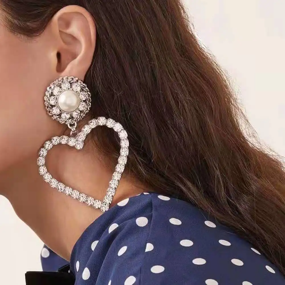 Moda kadınlar Rhinestone kalp kolye Dangle küpe takı sıcak satış marka gösterisi bildirimi küpe aksesuarları sıcak satış