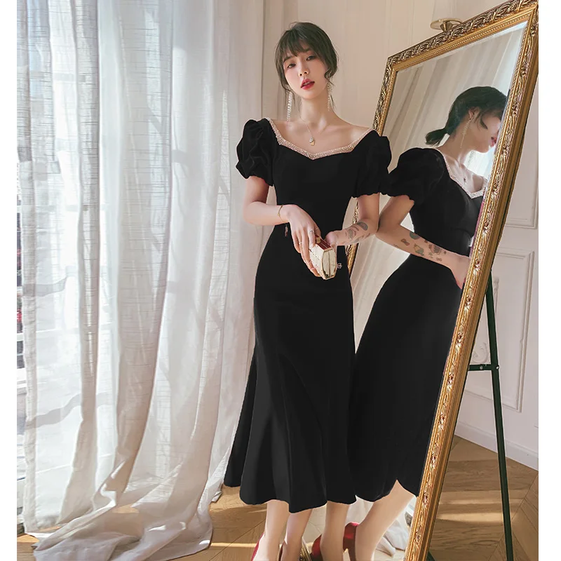 

Ele Bla Fi Tail Evening Dr Faionable mid Waist Ball Gown ort Sve Zipper Closure Polyester Fabric for Parties