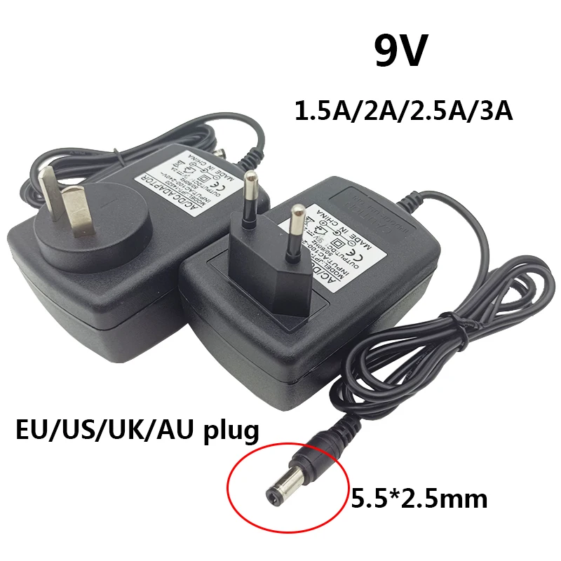 9V 2A Power Supply 9V 2.5A Source DC Power Supply Adaptor 2A 3A Transformer Switching UK AU EU US Universal Adaptor 5.5*2.5mm