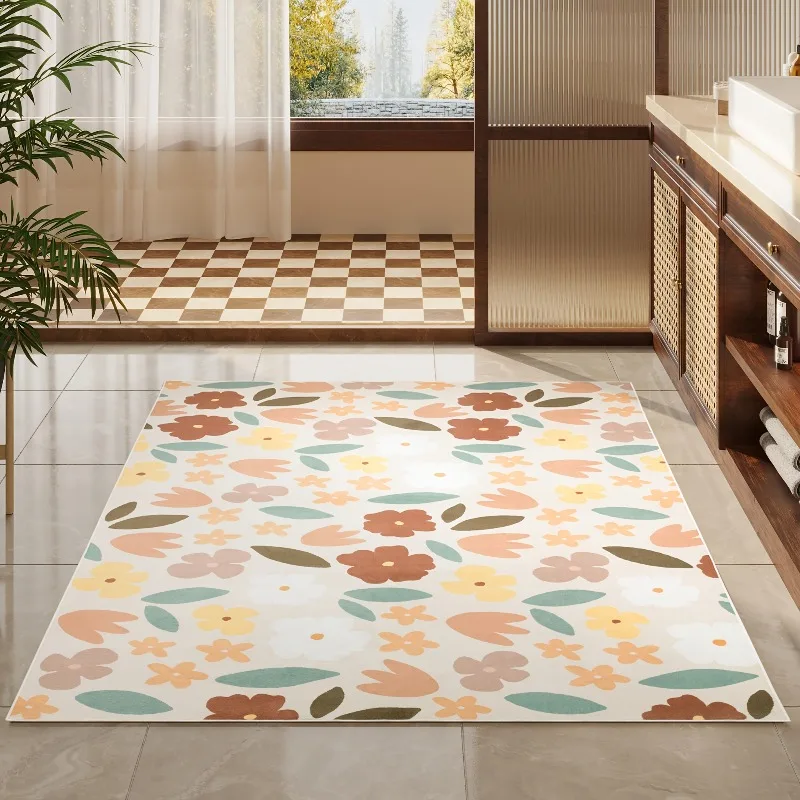 Morandi Tone Floral Area Rug Boho Pastel Art Decor Carpet Floor Rug for Living Room Bedroom Apartment Ornament Decoration Gift