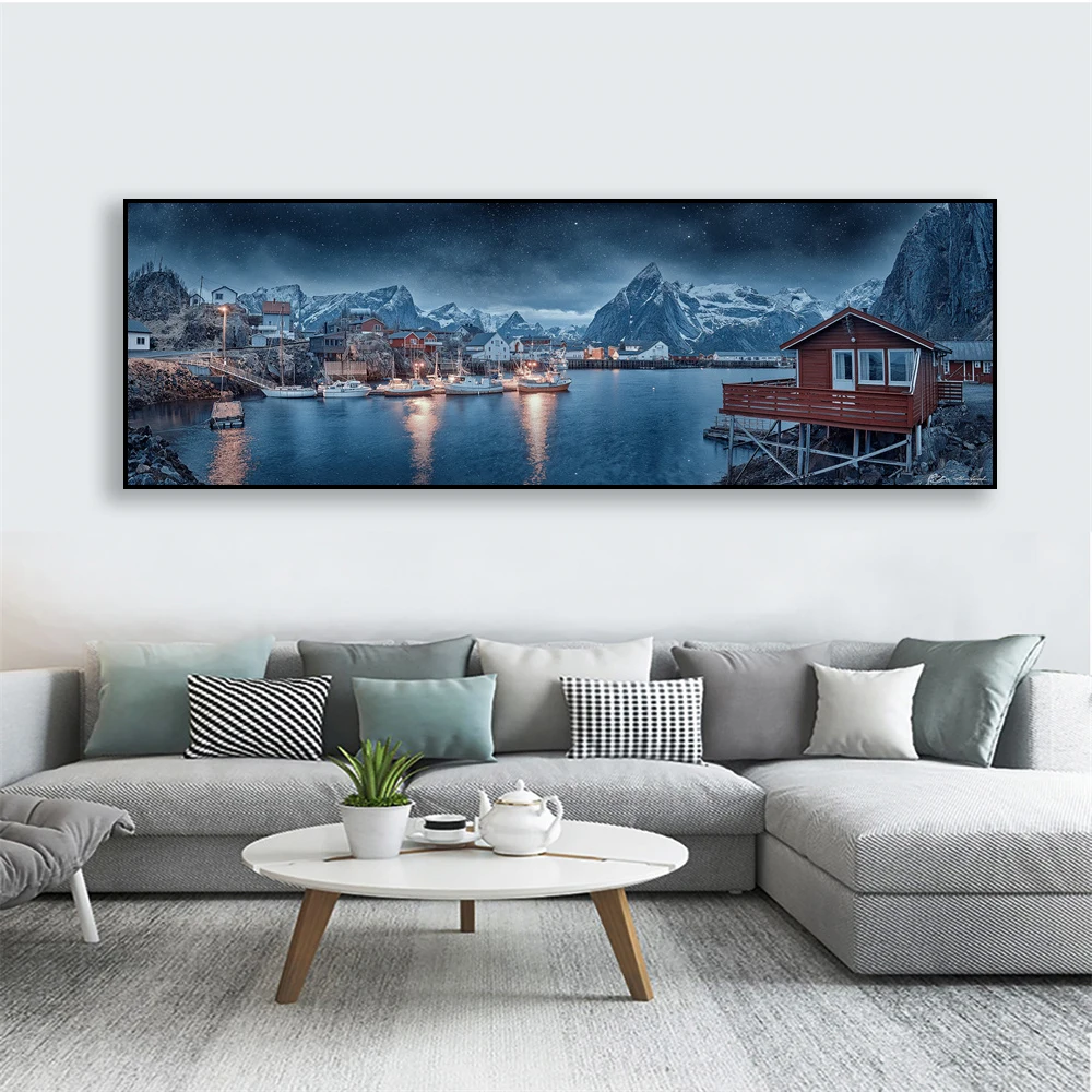 Landscape Photography Print Poster Norway Nature Snow Mountain Prints Dark Blue Lake Canvas Painting House Room Decoration