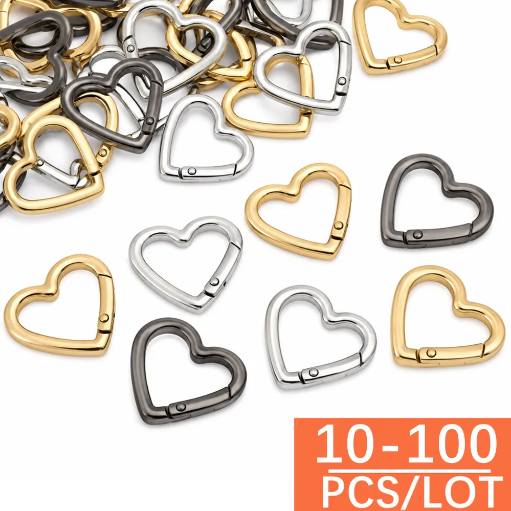 10-100Pcs/lot Heart Spring Clasp Openable Love Shaped Carabiner Keychain Clips Hook Dog Chain DIY Jewelry Buckles Connector