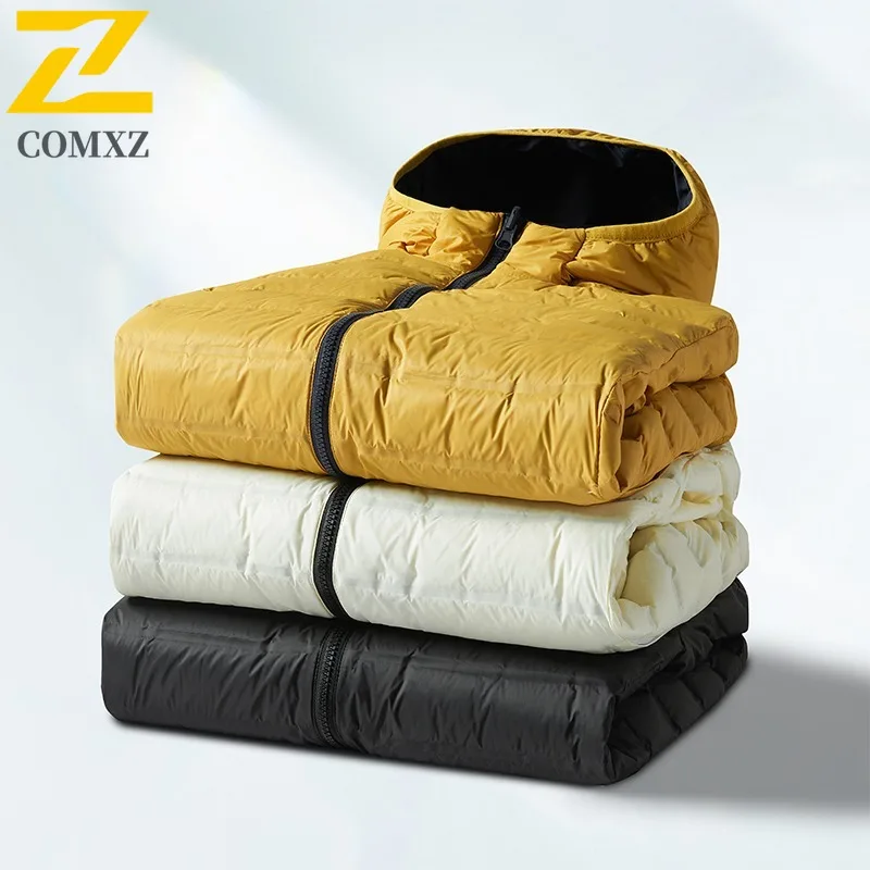 COMXZ Men Down Jacket High Quality 90 Percent Duck Down Skiing Warm Coat Fashion Zipper Design Hooded Sport Winter Puffer Coat
