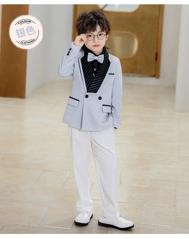 Kinderanzug-Set, Jungen Neujahrs-Bühnenkostüm, Laufsteg-Show Moderator-Outfit, Auftritts-Kostüm, Blazer für Blumenmädchen Geburtstagsfeier A5052 – Detail 13
