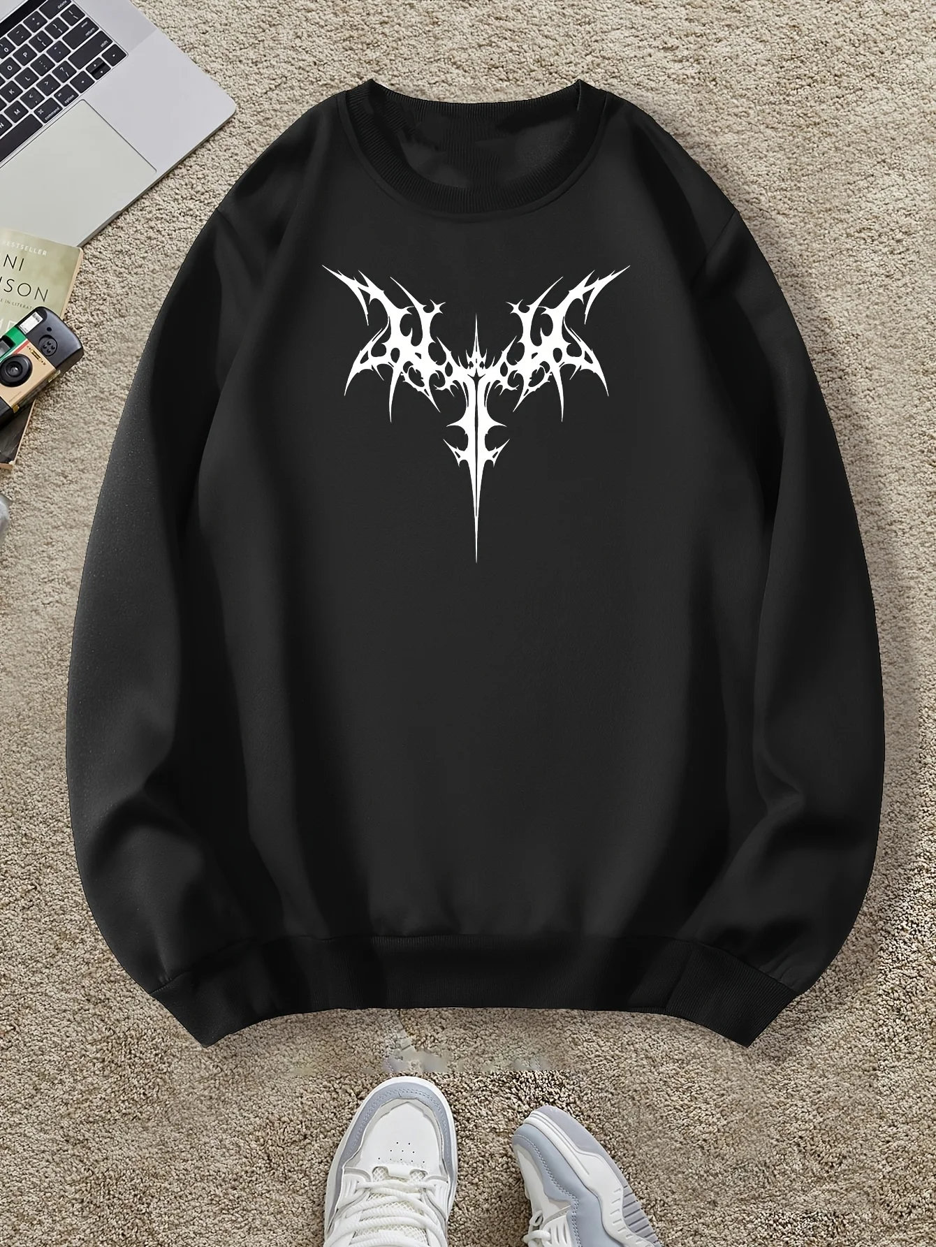 

Gothic Wing Pattern Print Autumn and Winter Men's and Women's Long Sleeved Sportswear Sweatshirt Casual Loose Outdoor Street