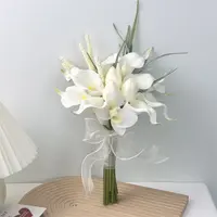 Ramo de novia floral de lirios de calla artificiales, flores de tulipán artificiales, ramo de dama de honor con decoración de festivales de ceremonia de boda