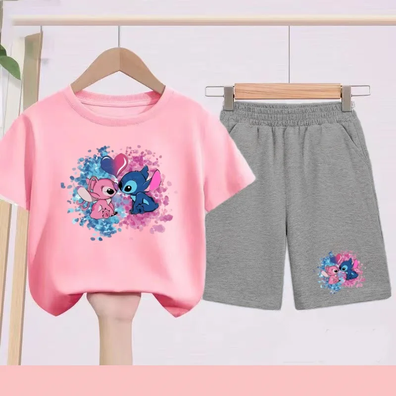 

Children's Set A Charming Pink-patterned Girls'and a Blue Cartoon and Anime-patterned Boys'sportsT-shirt Suitable for Daily Wear