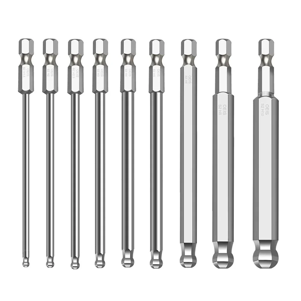 7/1pcs Ball End Hex Screwdriver Bit Metric Hex Bit 50/75/100mm Long Magnetic Driver Bit Hexagon Air Screwdrivers Head