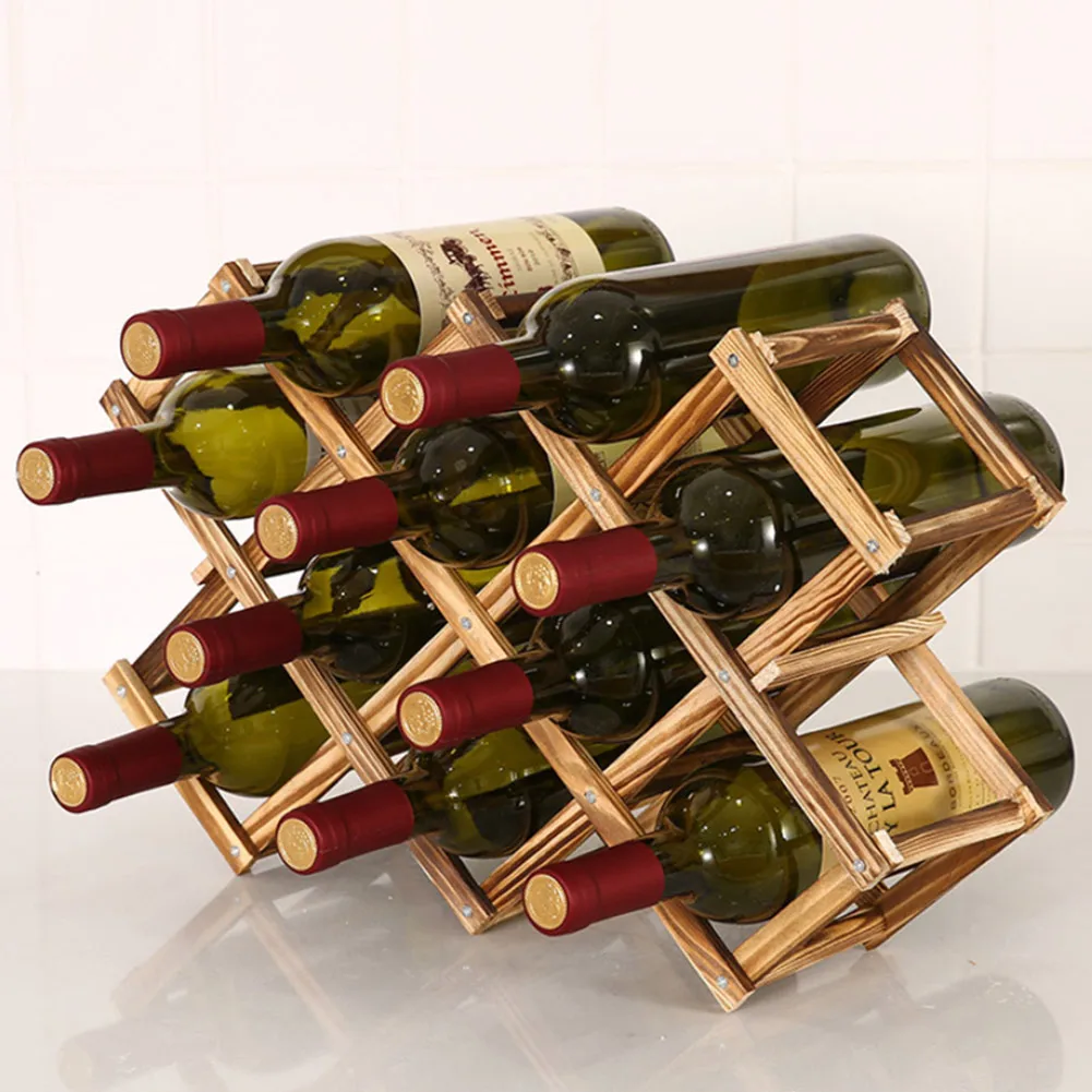 2024 New Wooden Wine Rack 3/6/10 Bottle Holder Durable Folding Drink Bar Display Shelf Accessories For Home Kitchen Bar Cabinet