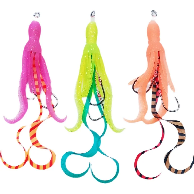 1PC Soft Silicone Squid Skirt Lure13#15#17#19# Slow Jigging Assist Hook Luminous Trolling Bait Saltwater Sea Fishing Accessories