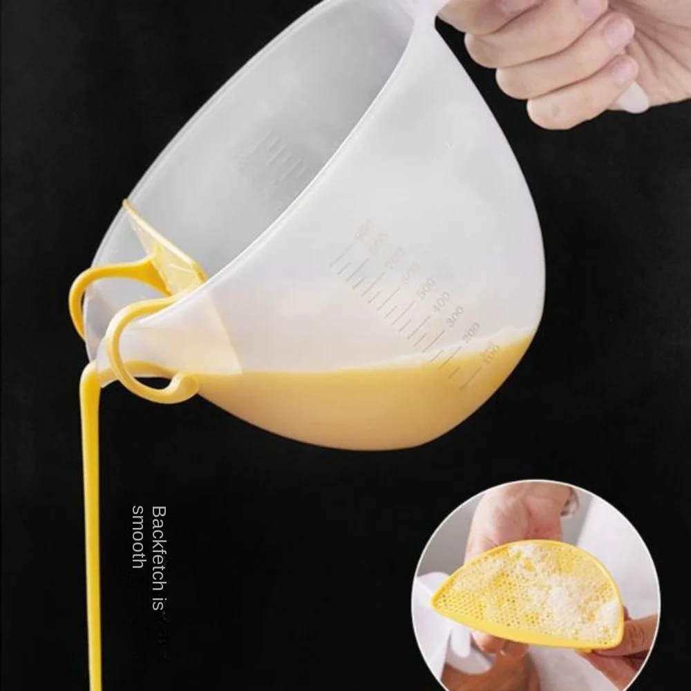 1000ML Filter Measuring Cup Egg Liquid Mixing Cup Built-in Filter Plate  Clear Measuring Cup for Bakery