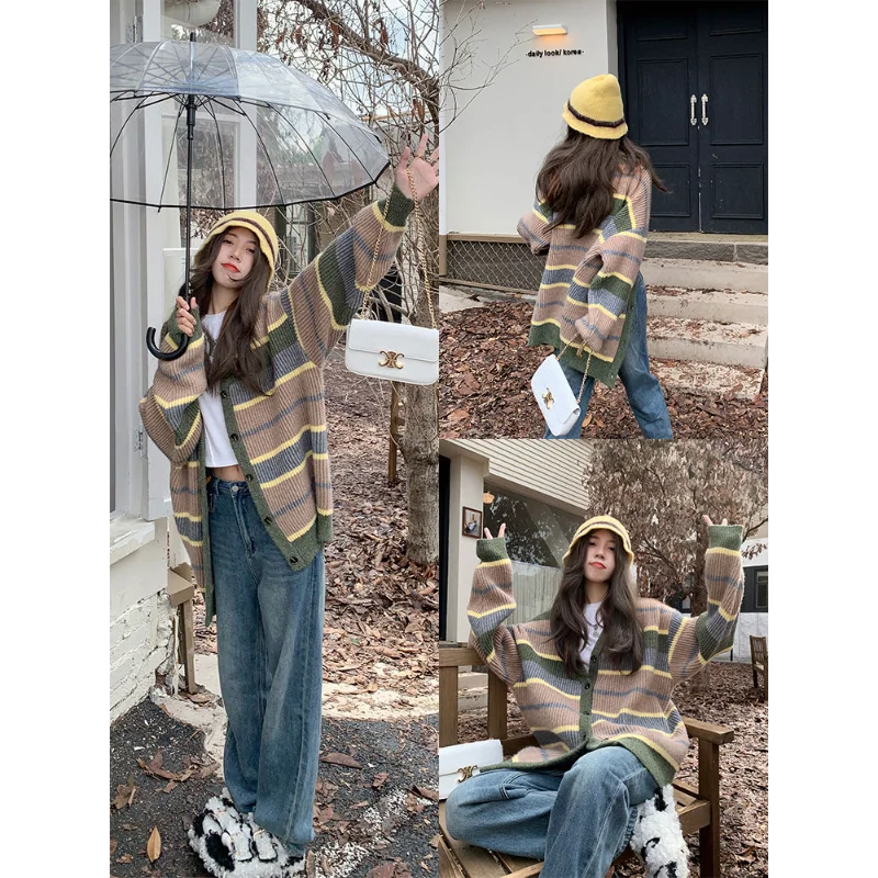 Dzianinowy Kardigan KURTKA Bluzki Sweter Odzież Damska Długi Rękaw Temperament Wszechstronny Wygodny Okrągły Dekolt Modny Nowy Komfort