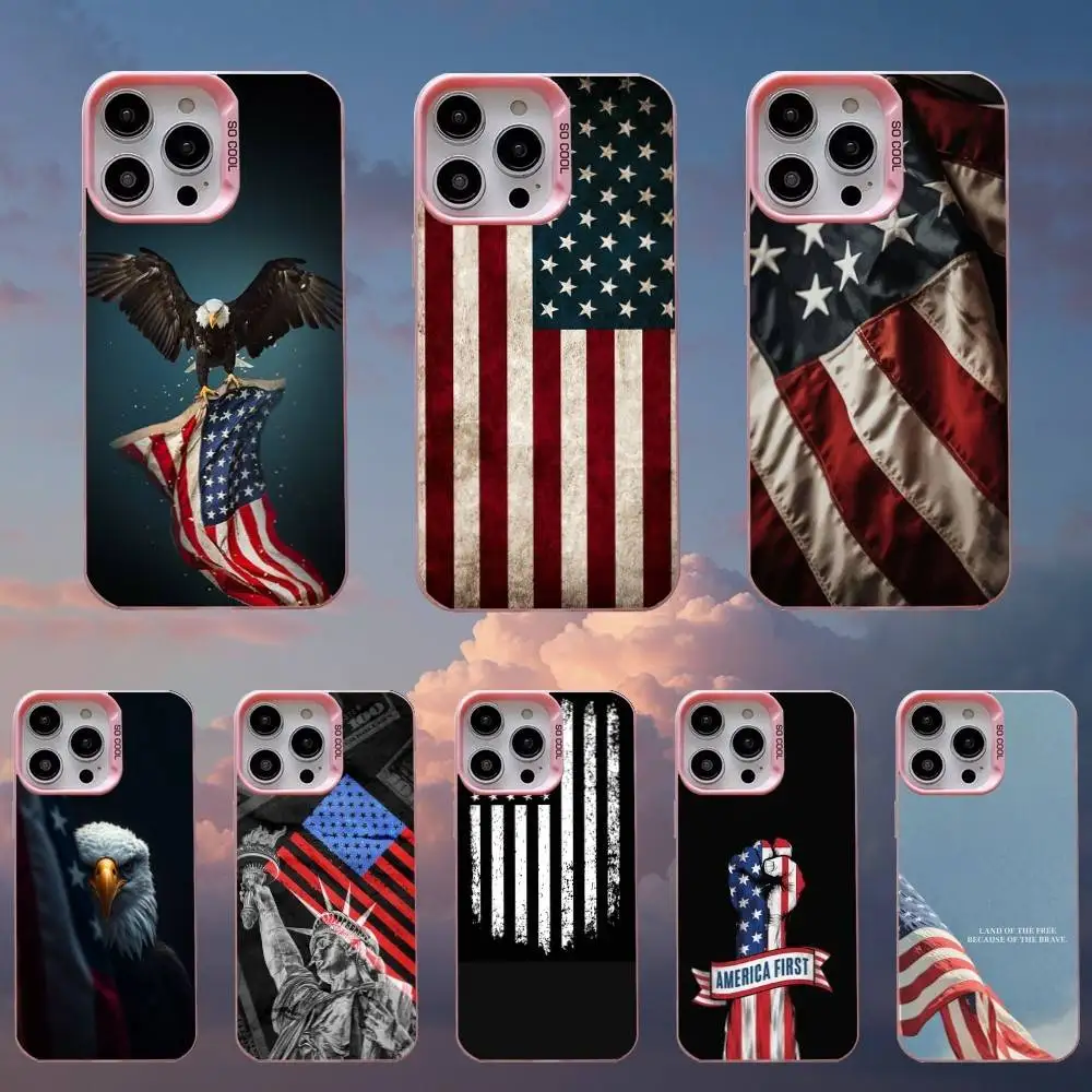 

A-America USA Flag Phone Case For iPhone 16,15,14,13,12,11,Mini,Pro,SE,MAX Pink Matte Silicone Cover