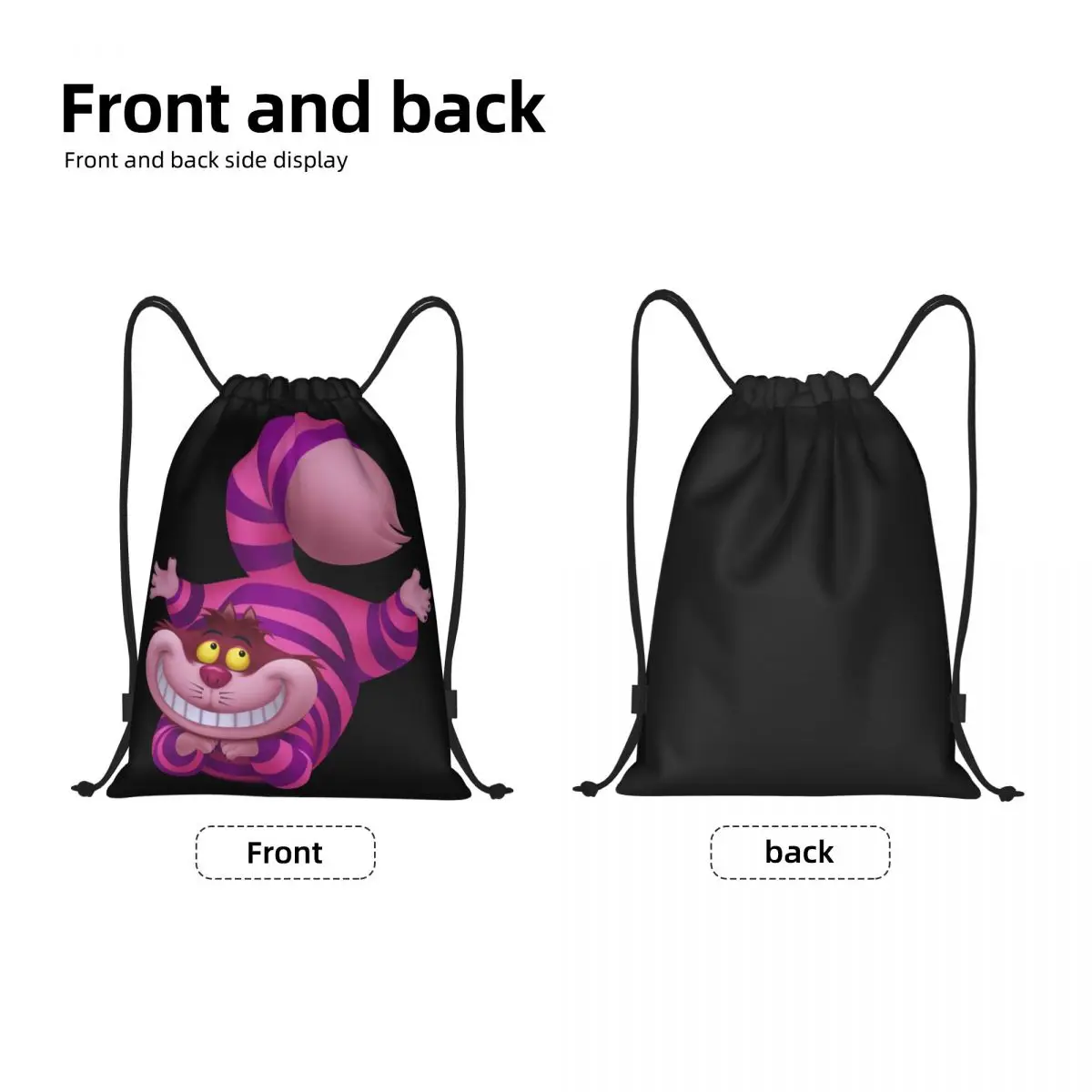 Custom Cheshire Cat Drawstring Backpack Bags Women Men Lightweight Alice In Wonderland Animation Gym Sport Sackpack Sacks